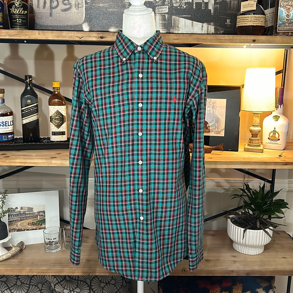 Ralph Lauren Custom Fit Plaid Pinpoint Shirt Medium